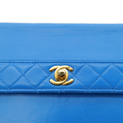 CHANEL VINTAGE MATELASSE TRAPEZOID CHAIN SHOULDER BAG BLUE LAMB SKIN 90303009 - PURPOSE