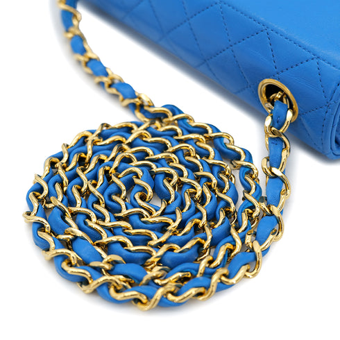CHANEL VINTAGE MATELASSE TRAPEZOID CHAIN SHOULDER BAG BLUE LAMB SKIN 90303009 - PURPOSE