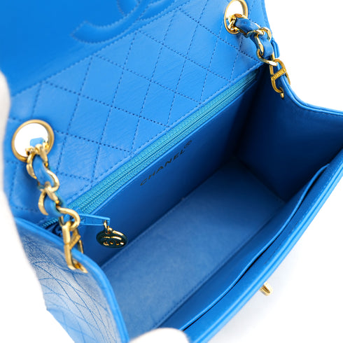 CHANEL VINTAGE MATELASSE TRAPEZOID CHAIN SHOULDER BAG BLUE LAMB SKIN 90303009 - PURPOSE