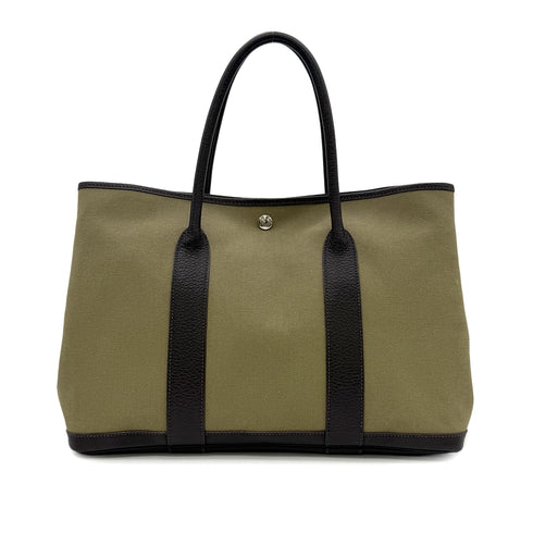 HERMES GARDEN PARTY PM KAHKI TOILE OFFICIER VEAU NEGONDA TOTE BAG □F 90303015 - PURPOSE