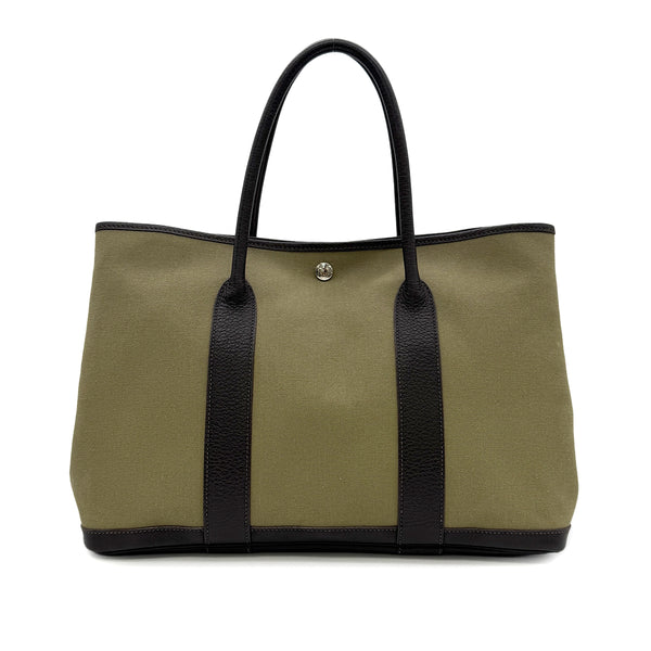 HERMES GARDEN PARTY PM KAHKI TOILE OFFICIER VEAU NEGONDA TOTE BAG □F 90303015 - PURPOSE