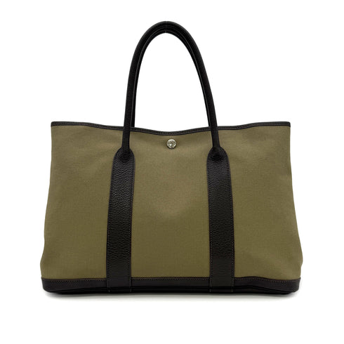 HERMES GARDEN PARTY PM KAHKI TOILE OFFICIER VEAU NEGONDA TOTE BAG □F 90303015 - PURPOSE