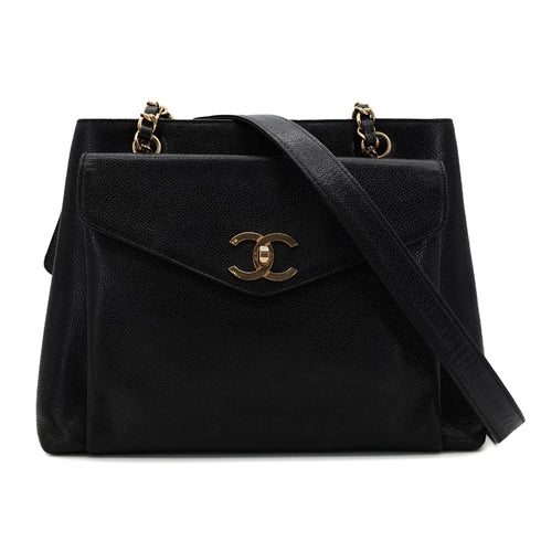 CHANEL VINTAGE TURN LOCK CHAIN TOTE BAG BLACK CAVIAR SKIN 90303016 - PURPOSE