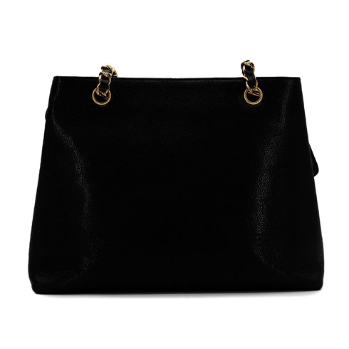 CHANEL VINTAGE TURN LOCK CHAIN TOTE BAG BLACK CAVIAR SKIN 90303016 - PURPOSE