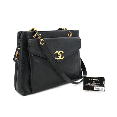 CHANEL VINTAGE TURN LOCK CHAIN TOTE BAG BLACK CAVIAR SKIN 90303016 - PURPOSE