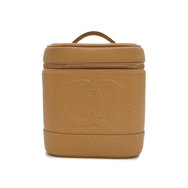 CHANEL VINTAGE VANITY HAND BAG BEIGE CAVIAR SKIN 90303018