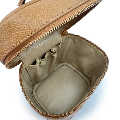 CHANEL VINTAGE VANITY HAND BAG BEIGE CAVIAR SKIN 90303018
