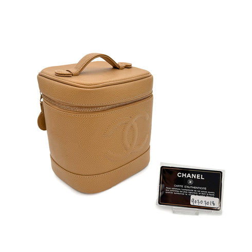 CHANEL VINTAGE VANITY HAND BAG BEIGE CAVIAR SKIN 90303018