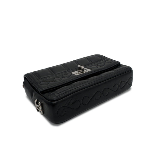 CHANEL VINTAGE 2.55 CHOCOLATE BAR MINI CHAIN SHOULDER BAG BLACK LAMB SKIN 90303020 - PURPOSE