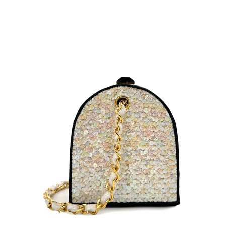 CHANEL VINTAGE COCOMARK KISS LOCK CHAIN SHOULDER BAG WHITE SEQUINS 90303023 - PURPOSE