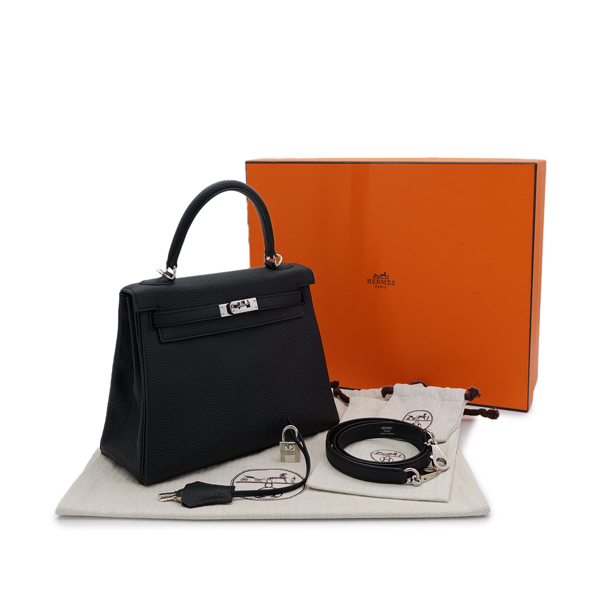 HERMES KELLY 25 RETOURNE BLACK TOGO HAND SHOULDER BAG D SHW 90303025