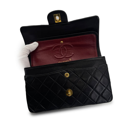CHANEL VINTAGE CLASSIC FLAP SMALL CHAIN SHOULDER BAG BLACK LAMB SKIN 90303070 - PURPOSE