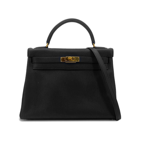 HERMES KELLY 32 RETOURNE BLACK TOGO HAND SHOULDER BAG □C GHW 90303072 - PURPOSE