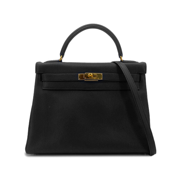 HERMES KELLY 32 RETOURNE BLACK TOGO HAND SHOULDER BAG □C GHW 90303072 - PURPOSE