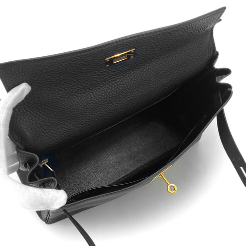 HERMES KELLY 32 RETOURNE BLACK TOGO HAND SHOULDER BAG □C GHW 90303072 - PURPOSE