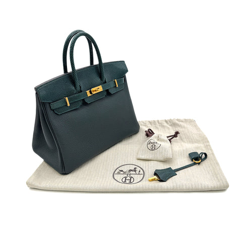 HERMES BIRKIN 25 TOUCH VERT CYPRESS VERT FONCE LIZARD TOGO HAND BAG W GHW 90303310 - PURPOSE