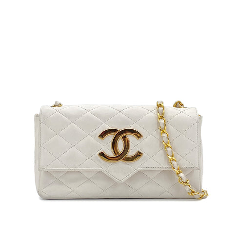 CHANEL VINTAGE MINI MATELASSE BIG COCO CHAIN SHOULDER BAG WHITE LAMB SKIN 90303314 - PURPOSE