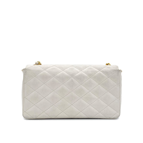 CHANEL VINTAGE MINI MATELASSE BIG COCO CHAIN SHOULDER BAG WHITE LAMB SKIN 90303314 - PURPOSE