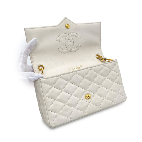 CHANEL VINTAGE MINI MATELASSE BIG COCO CHAIN SHOULDER BAG WHITE LAMB SKIN 90303314 - PURPOSE