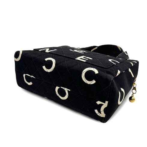 CHANEL VINTAGE MATELASSE LOGO HAND BAG BLACK WHITE CANVAS 90303315 - PURPOSE