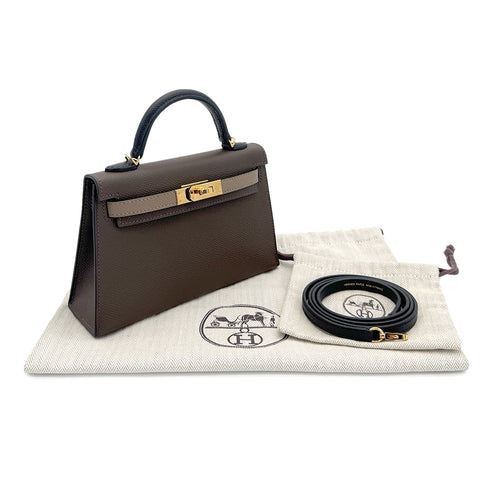 HERMES KELLY MINI 2 TRICOLORE ECORCE ETOUPE BLACK VEAU EPSOM HAND SHOULDER BAG B GHW 90303317 - PURPOSE