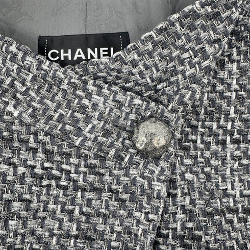 CHANEL CAMELLIA COCO BUTTON TWEED JACKET GRAY NYLON 50 P51 RTW 90303319