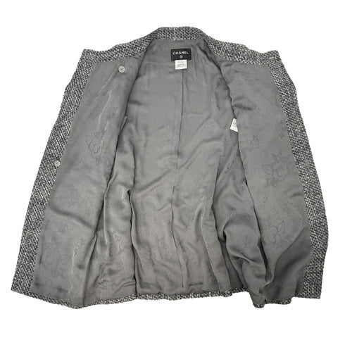 CHANEL CAMELLIA COCO BUTTON TWEED JACKET GRAY NYLON 50 P51 RTW 90303319