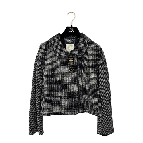 CHANEL VINTAGE COCO BUTTON TWEED JACKET BLACK GRAY RAYON 38 RTW 90303323