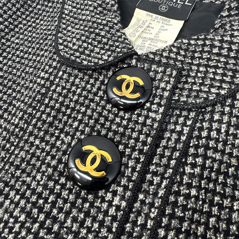 CHANEL VINTAGE COCO BUTTON TWEED JACKET BLACK GRAY RAYON 38 RTW 90303323