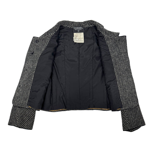 CHANEL VINTAGE COCO BUTTON TWEED JACKET BLACK GRAY RAYON 38 RTW 90303323