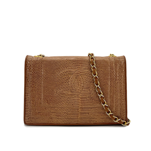 VINTAGE CHANEL BIG COCO CHAIN SHOULDER BAG BROWN LIZARD 90303482