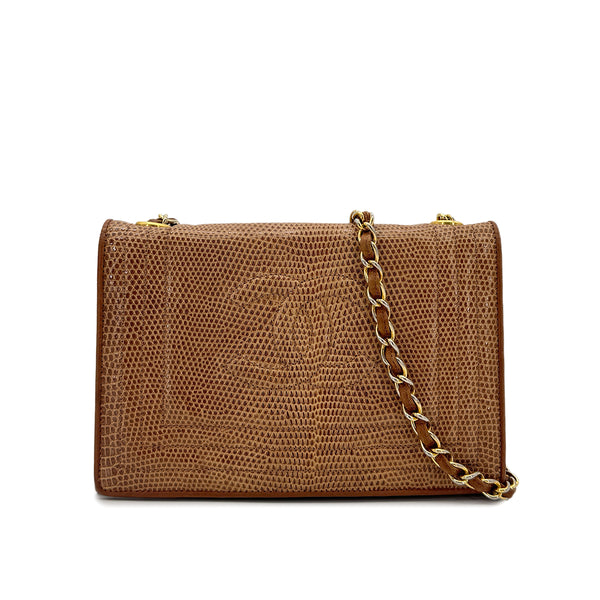 VINTAGE CHANEL BIG COCO CHAIN SHOULDER BAG BROWN LIZARD 90303482