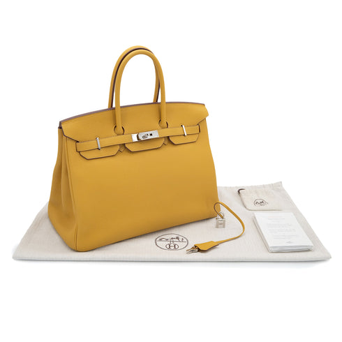 HERMES BIRKIN 35 JAUNE AMBER TOGO HAND BAG A PHW 90303484 - PURPOSE
