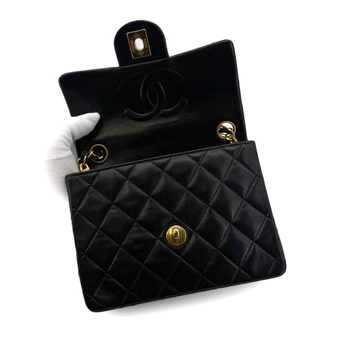 CHANEL VINTAGE MINI SQUARE 17 CHAIN SHOULDER BAG BLACK LAMB SKIN 90303486 - PURPOSE