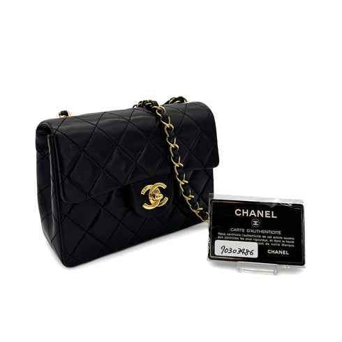 CHANEL VINTAGE MINI SQUARE 17 CHAIN SHOULDER BAG BLACK LAMB SKIN 90303486 - PURPOSE