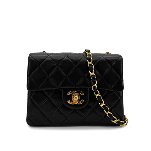 CHANEL VINTAGE MINI SQUARE 17 CHAIN SHOULDER BAG BLACK LAMB SKIN 90303487 - PURPOSE