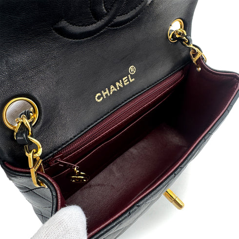 CHANEL VINTAGE MINI SQUARE 17 CHAIN SHOULDER BAG BLACK LAMB SKIN 90303487 - PURPOSE