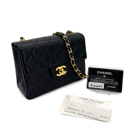 CHANEL VINTAGE MINI SQUARE 17 CHAIN SHOULDER BAG BLACK LAMB SKIN 90303487 - PURPOSE