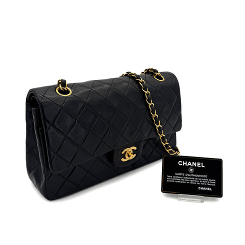CHANEL VINTAGE CLASSIC FLAP MEDIUM CHAIN SHOULDER BAG BLACK LAMB SKIN 90303488 - PURPOSE