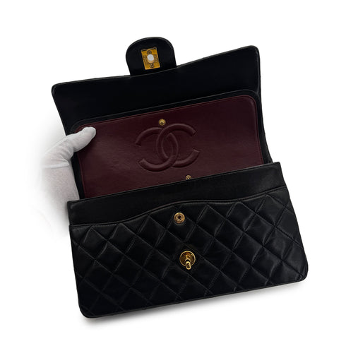 CHANEL VINTAGE CLASSIC FLAP MEDIUM CHAIN SHOULDER BAG BLACK LAMB SKIN 90303491 - PURPOSE
