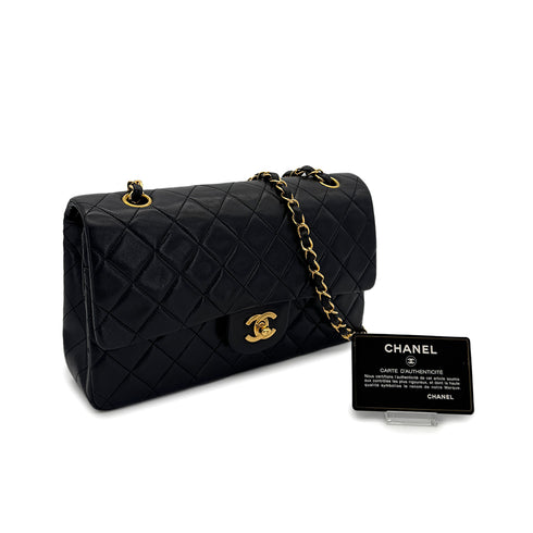 CHANEL VINTAGE CLASSIC FLAP MEDIUM CHAIN SHOULDER BAG BLACK LAMB SKIN 90303491 - PURPOSE