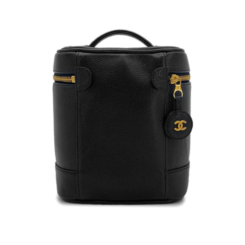 CHANEL VINTAGE VANITY HAND BAG BLACK CAVIAR SKIN 90303492