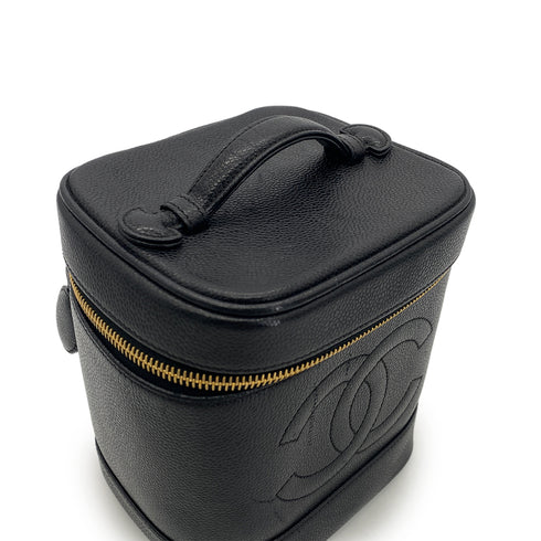 CHANEL VINTAGE VANITY HAND BAG BLACK CAVIAR SKIN 90303492