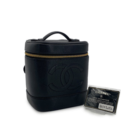 CHANEL VINTAGE VANITY HAND BAG BLACK CAVIAR SKIN 90303492