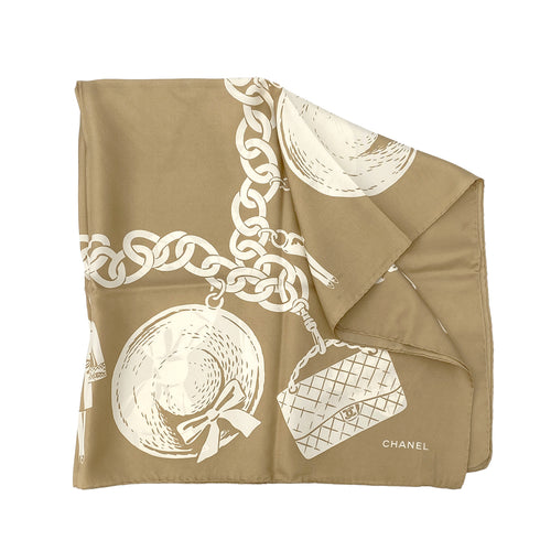 CHANEL VINTAGE SCARF BEIGE WHITE SILK 90303497 - PURPOSE