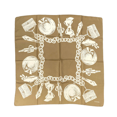 CHANEL VINTAGE SCARF BEIGE WHITE SILK 90303497 - PURPOSE