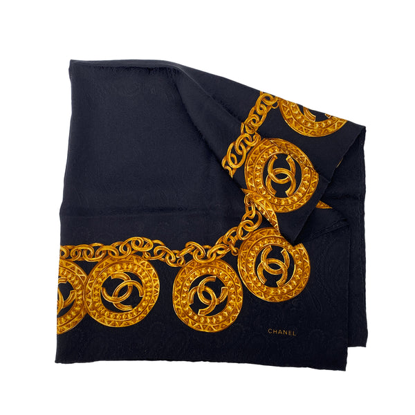 CHANEL VINTAGE SCARF BLACK GOLD SILK 90303501 - PURPOSE