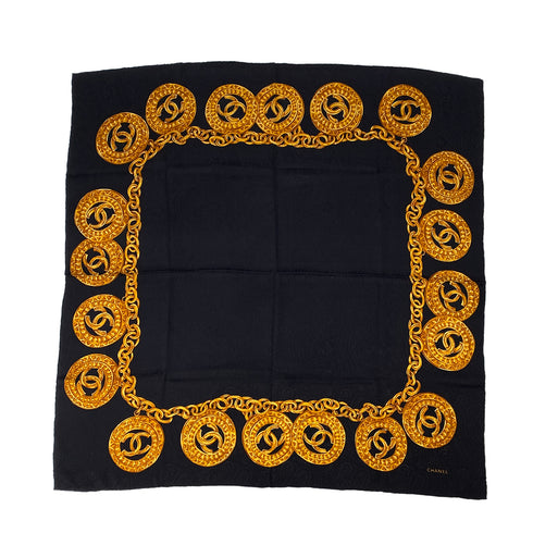 CHANEL VINTAGE SCARF BLACK GOLD SILK 90303501 - PURPOSE