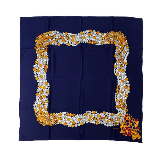 CHANEL VINTAGE SCARF NAVY MULTICOLOR SILK 90303503 - PURPOSE