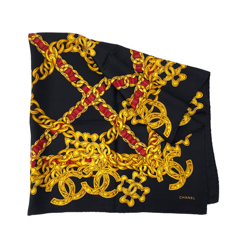 CHANEL VINTAGE SCARF BLACK GOLD RED SILK 90303504 - PURPOSE